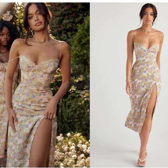 HOUSE OF CB 'Charlotte' Peony Print Midi Sundress green NWOT size XS - Picture 3 of 16